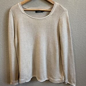 WILLOW Linen Cotton Knit Long Sleeve Round Neck Sweater Beige Cream M